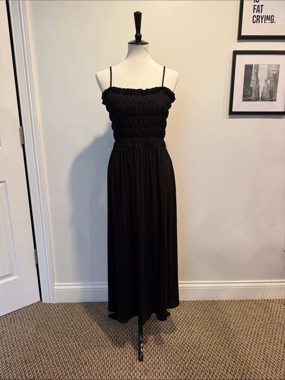 H&M Black Smocked Maxi Dress with Adjustable Straps